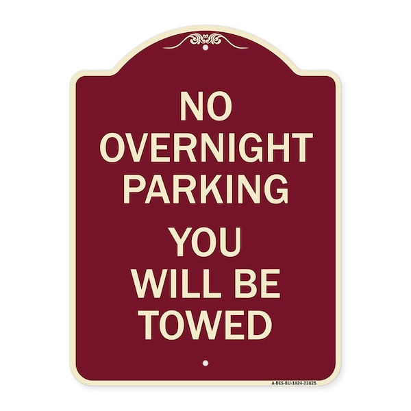Signmission No Overnight Parking You Will Towed Heavy-Gauge Aluminum Sign, 24" x 18", BU-1824-23825 A-DES-BU-1824-23825 - main